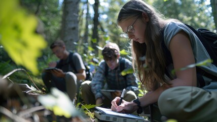 Students Conducting Field Research in the Forest