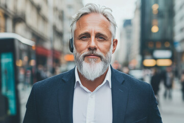 A mature man with a white beard and gray hair is wearing a navy blue suit jacket and a white shirt. He's looking directly at the camera with a calm expression.