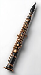 Naklejka premium Detailed close-up image of a clarinet, showcasing its silver-plated keys and elegant wood body