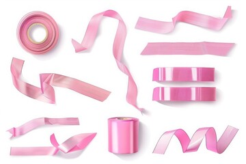 Fototapeta premium pink adhesive sticky tapes set isolated on a white background. MZ