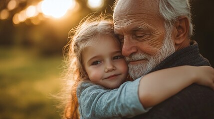 heartwarming family connection between a grandfather and granddaughter as he carries her in a loving and nurturing embrace