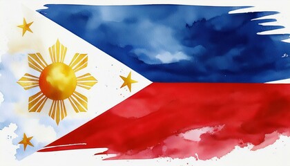 Watercolor illustration of the philippine flag for independence day.