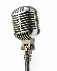 Fototapeta premium Vintage metal microphone on white background, cut-out, PNG, clipping path