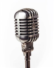 Obraz premium Vintage metal microphone on white background, cut-out, PNG, clipping path