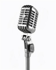 Fototapeta premium Vintage metal microphone on white background, cut-out, PNG, clipping path