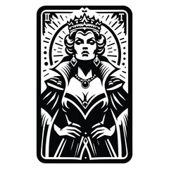 queen with tarot card in black and white illustrations, cutout graphic