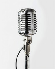 Fototapeta premium Vintage metal microphone on white background, cut-out, PNG, clipping path