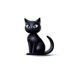 Black 3D cat sitting, image on a white background. Realistic cute image of a wild, domestic cat for advertising concepts. Vector illustration.
