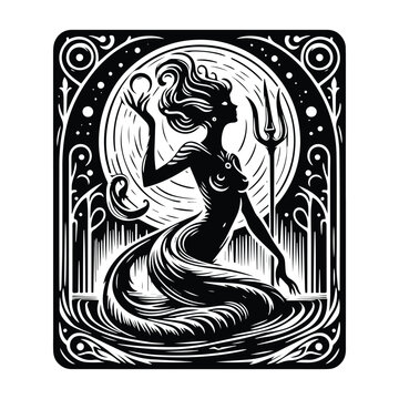 siren creature inside tarot cardc stencil logoc - Image Creator in Bing
