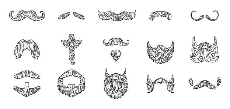 Different mustache and beard styles in black outline