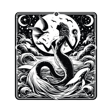 siren creature inside tarot cardc stencil logoc - Image Creator in Bing