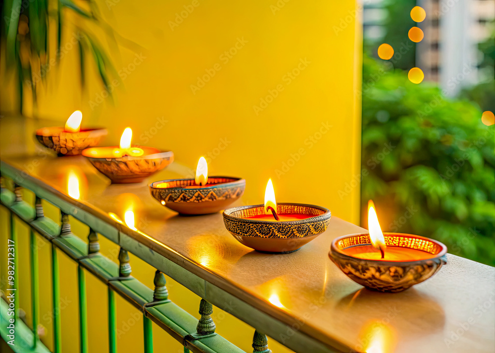 Wall mural burning candles in a church