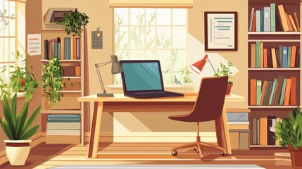 Local tutoring service with a tutor helping students in a cozy home office, books and educational materials neatly arranged around the space