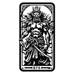 Obraz premium Tengu with tarot card in black and white illustrations, cutout graphic