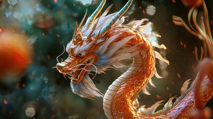 Obraz premium Golden dragon with blue scales