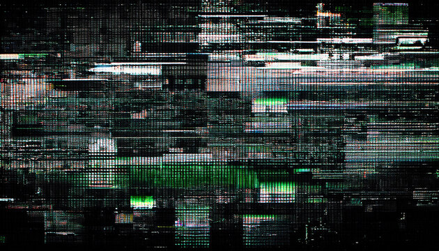 Abstract digital glitch art screen digital noise, multicolored distorted lines and chaotic patterns, technological errors modern media.