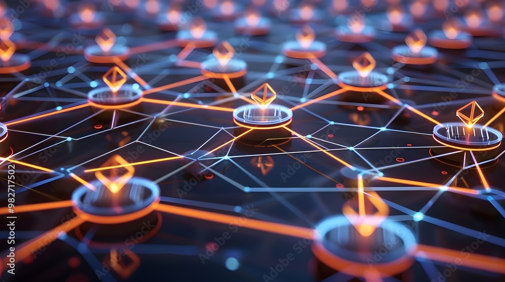 Poster a network of interconnected nodes, each node represented by a distinct, service-oriented symbol, com