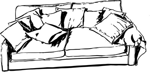 Sofa with pillows . Interior object in hand drawn doodle style vector illustration