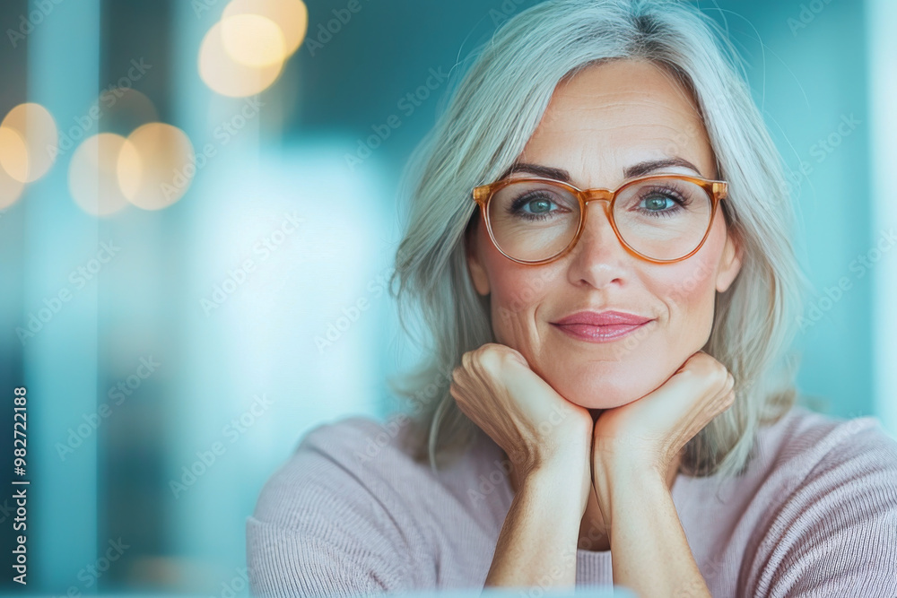 Canvas Prints Smiling woman with grey hair wearing glasses