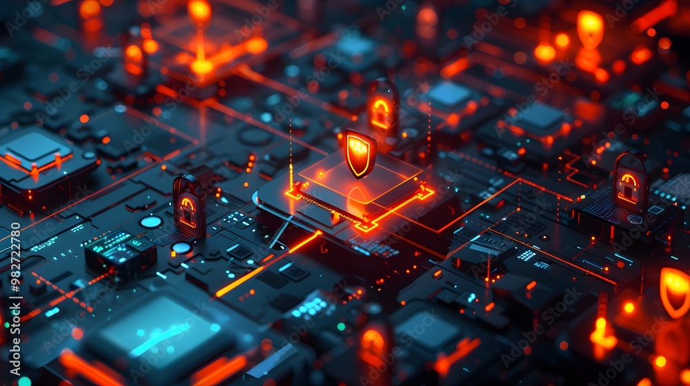 Poster a digital fortress with layers of protection mechanisms like user authentication, permissions, and e