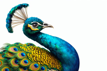 Fototapeta premium closeup colorful elegant beautiful peacock on white background