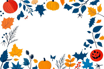 Colorful autumn leaves and pumpkins frame a white space, ideal for seasonal design.