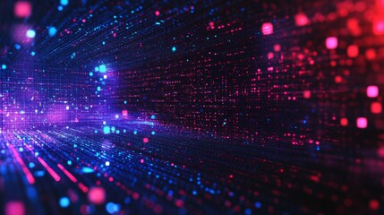 Obraz premium Dark red purple blue color Light Abstract pixels Technology background. Neural network