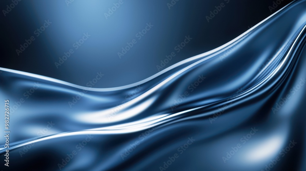Poster Abstract background featuring flowing blue metallic waves, creating a sleek and modern aesthetic with smooth, reflective surfaces and dynamic curves.