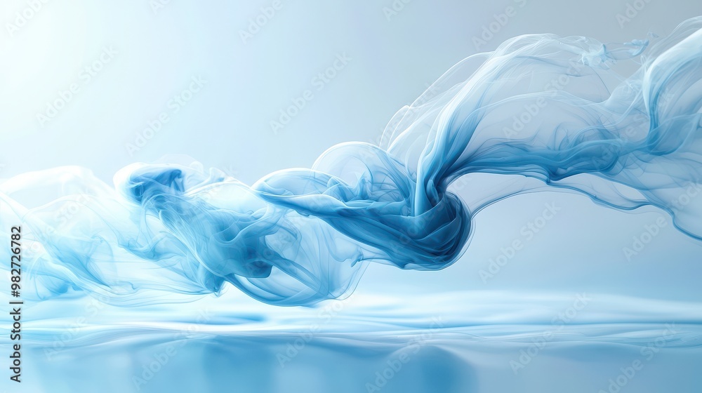 Poster abstract blue smoke swirling on a light background, creating a serene and ethereal visual effect.