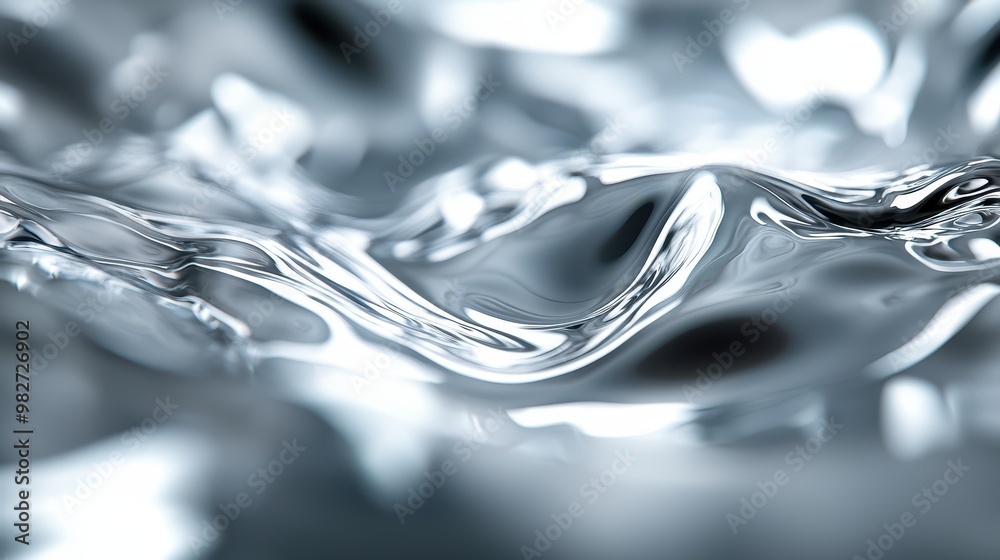 Poster Abstract close-up of shiny, smooth metallic surface with soft waves and reflections, creating an elegant and futuristic aesthetic.