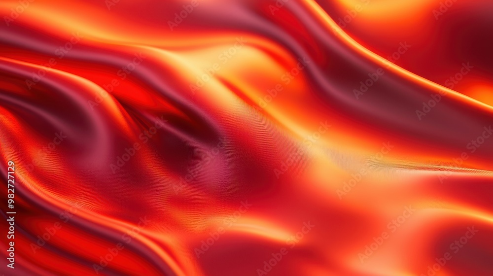 Poster Abstract image of vibrant, flowing red and orange textures creating a mesmerizing molten lava-like effect with smooth, wavy patterns.