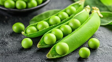 Fresh green peas in pods