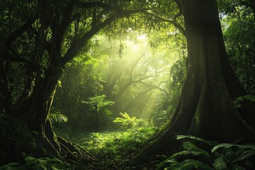 Tropical rain forest with trees, ai
