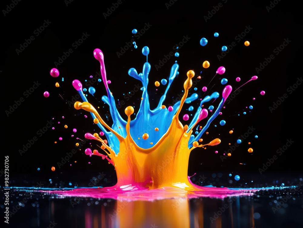 Poster vibrant splash of colorful paint in a striking display of creativity, captured against a dark backgr