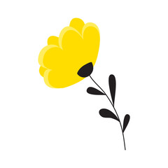 Yellow Flower With Black Leaves Branch Illustration