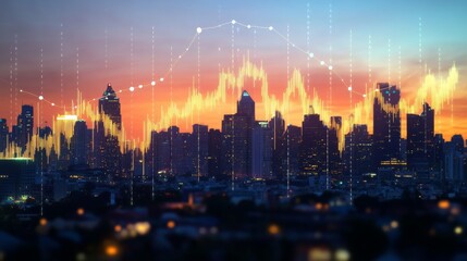 Fototapeta premium Electricity costs skyrocketing: graph showing rising energy prices over city skyline