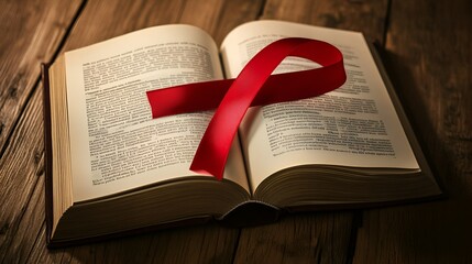 Obraz premium A close-up of a red ribbon representing awareness and advocacy for HIV/AIDS.
