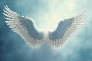 White Angel Wings Against a Light Blue Sky