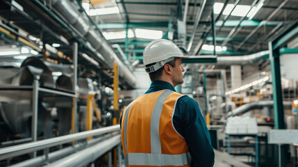 Fototapeta premium Corporate sustainability officer touring a green manufacturing facility, ensuring compliance with eco-friendly practices