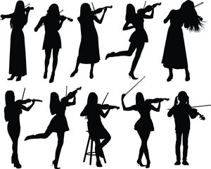 Girl playing violin silhouette