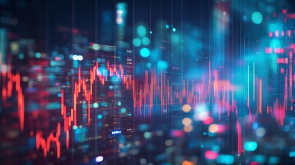Obraz premium A creative composition of various stock market graphs and charts overlaid on a blurred cityscape background, emphasizing financial trends.
