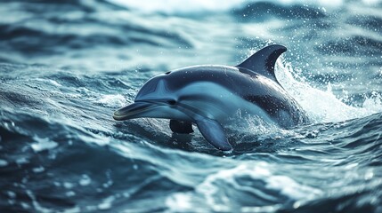 Obraz premium a bottlenose dolphin swimming in the sea surrounded by ocean waves in its natural marine habitat showcasing the beauty of marine life