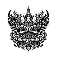 Fototapeta premium Garuda with victorian flourish decoration in black and white illustrations, cutout graphic