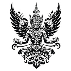 Fototapeta premium Garuda with victorian flourish decoration in black and white illustrations, cutout graphic