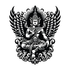 Obraz premium Garuda with victorian flourish decoration in black and white illustrations, cutout graphic