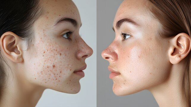 Before-and-after shots of a patient's nose and chin, highlighting clogged pores and blackheads before treatment and visibly clearer, refined skin post-cleansing