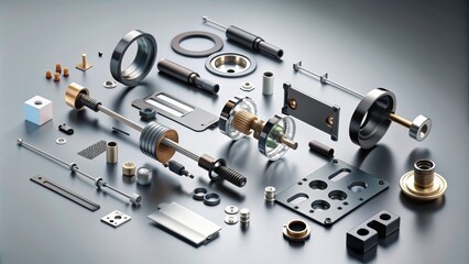Fototapeta premium Exploded view infographic of product components with sleek graphical elements , technology, engineering