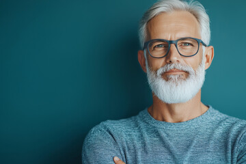 Smiling senior man with gray hair and beard.