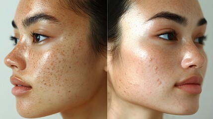 Before-and-after testimonial highlighting the effectiveness of chemical exfoliation in clearing blackheads, showing congested pores before and visibly smoother skin after treatment