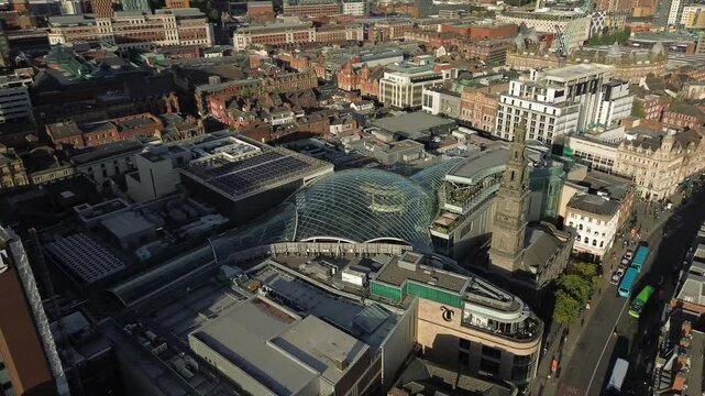 Aerial footage of Leeds City Centre - Holy Trinity Church - 4K Orbit